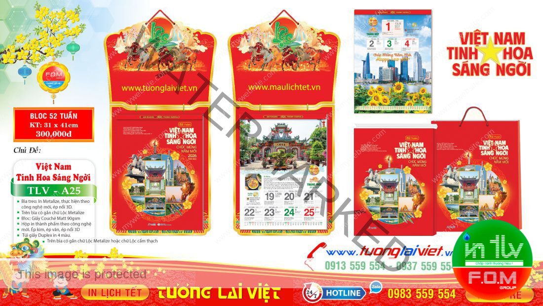 Lịch 52 Tuần Khánh Treo Chữ Nổi