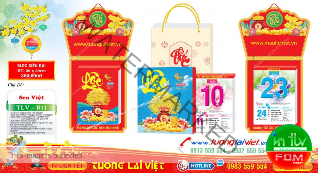 Mẫu Lịch Bloc Chữ Phúc Cẩm Thạch