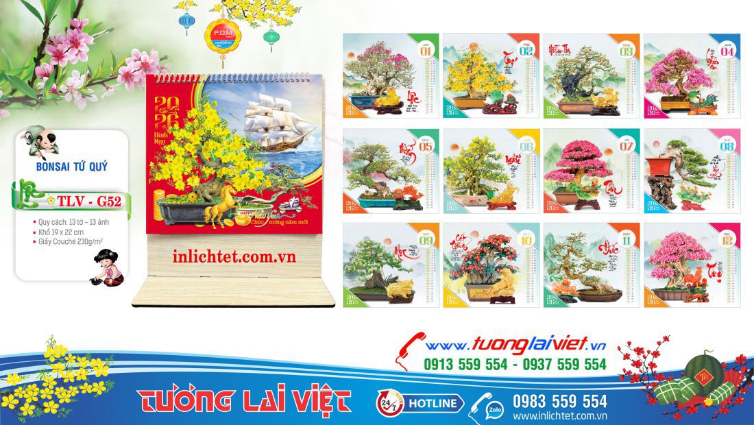 Lịch gỗ để bàn Cây Cảnh Bon Sai